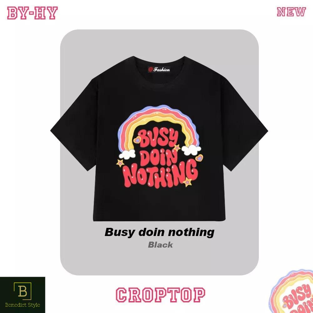 Croptop freesize in cầu vồng và chữ cá tính Busy doin nothing