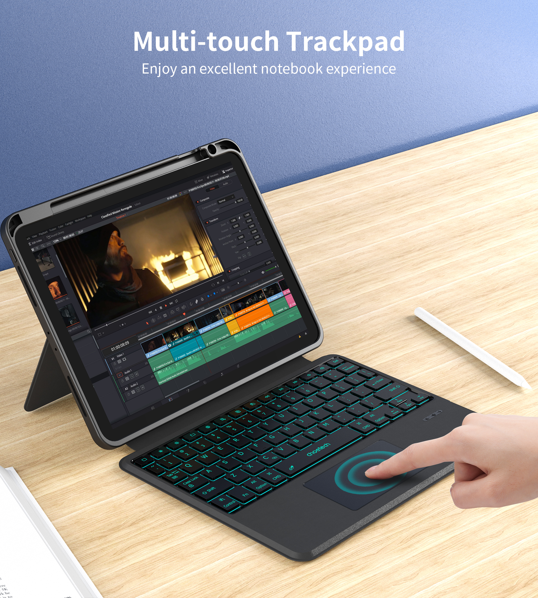 Bao da bàn phím Choetech BH-018 Touchpad có đèn LED và có thể tháo rời dành cho Ipad 10.9/ 11inch (Hàng chính hãng)