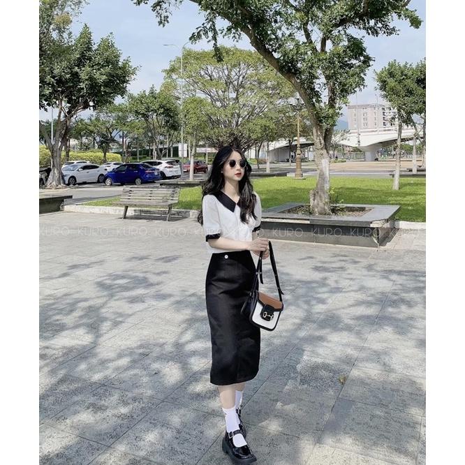Chân váy midi xẻ hông 2 màu
