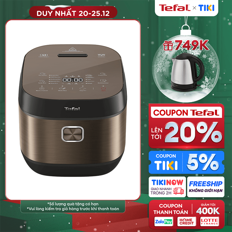 Nhập CECAMP110KD1 giảm 110K Nồi cơm điện tử Tefal 1.8L - Lòng nồi siêu dày 4mm RK776968 - Thương hiệu Pháp - Hàng chính hãng - Đồng