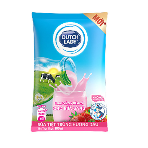 Thùng 24 Bịch Sữa Tiệt Trùng Dutch Lady Cô Gái Hà Lan Vị Dâu (24X180ml)