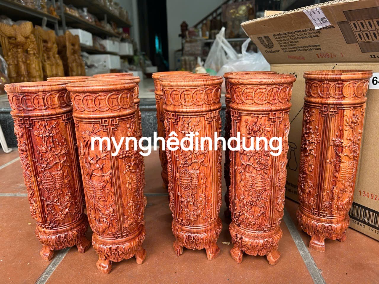 Cặp ống cắm nhang hương bằng gỗ hương cao 30x9x9cm