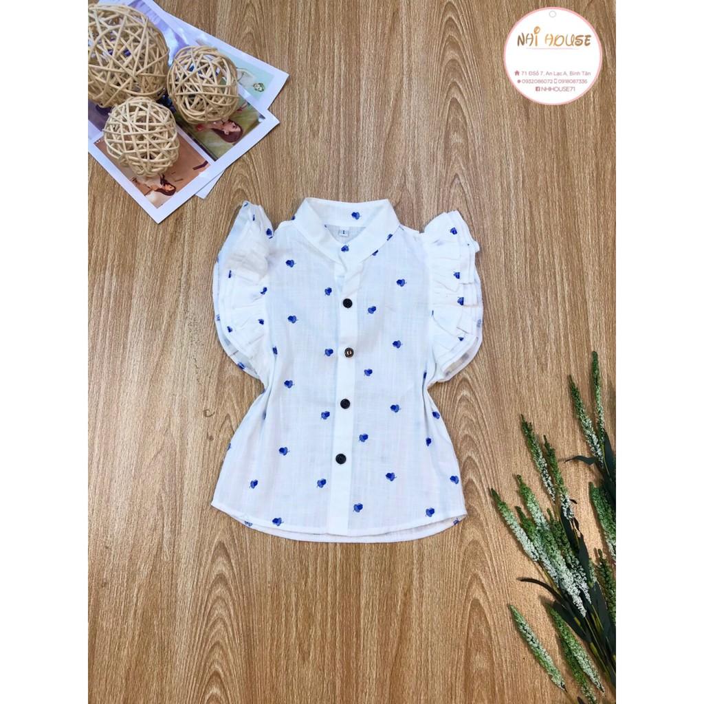 ÁO SƠ MI BÉ GÁI NHIHOUSE71 LINEN TAY CÁNH TIÊN HỌA TIẾT DỄ THƯƠNG