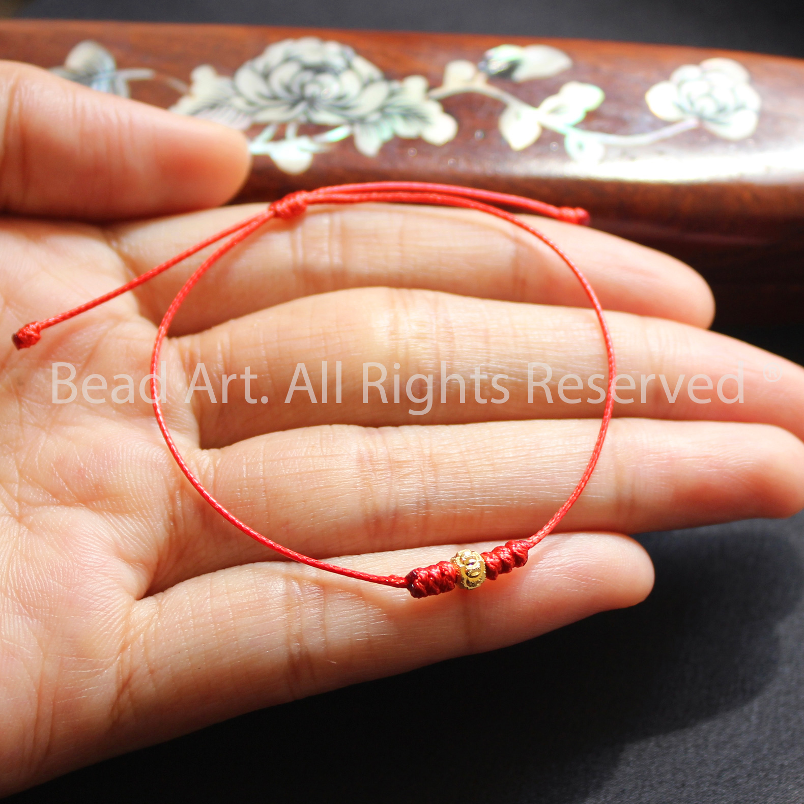 Vòng Tay Thắt Dây  Đỏ Handmade Charm Mạ Vàng, Vòng Tay Phong Thuỷ, Chuỗi Hạt, Trang Sức - Bead Art