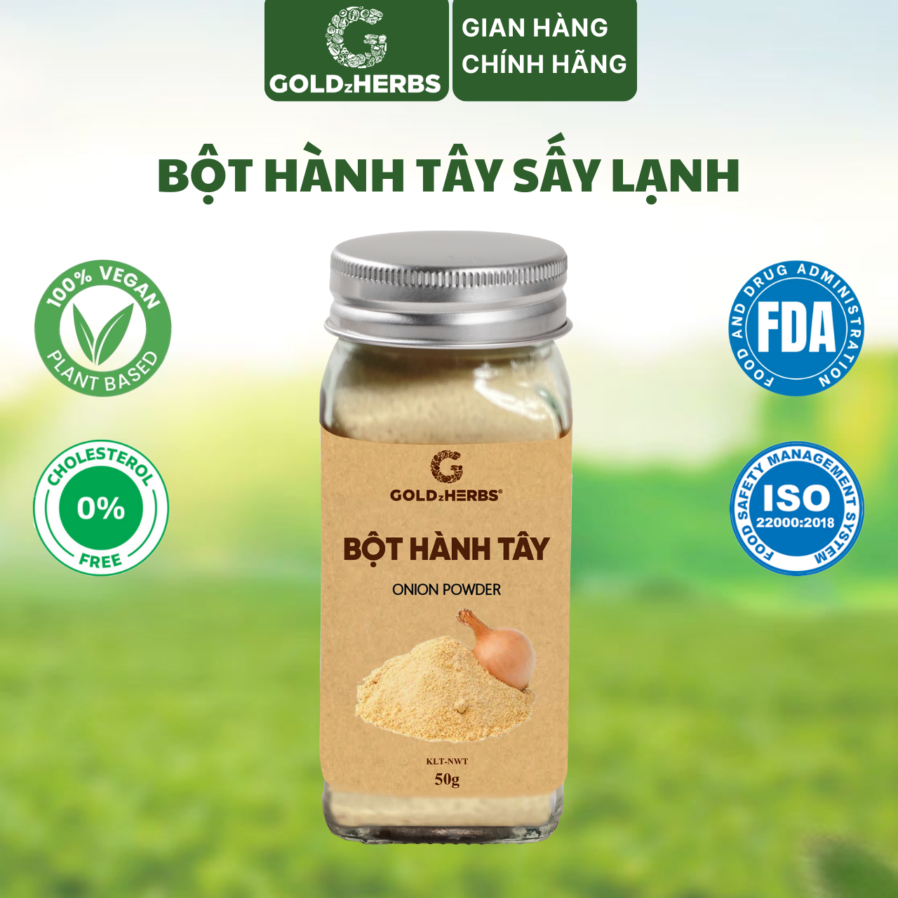 Bột Hành Tây Sấy Lạnh Goldzherbs – Hũ 50g