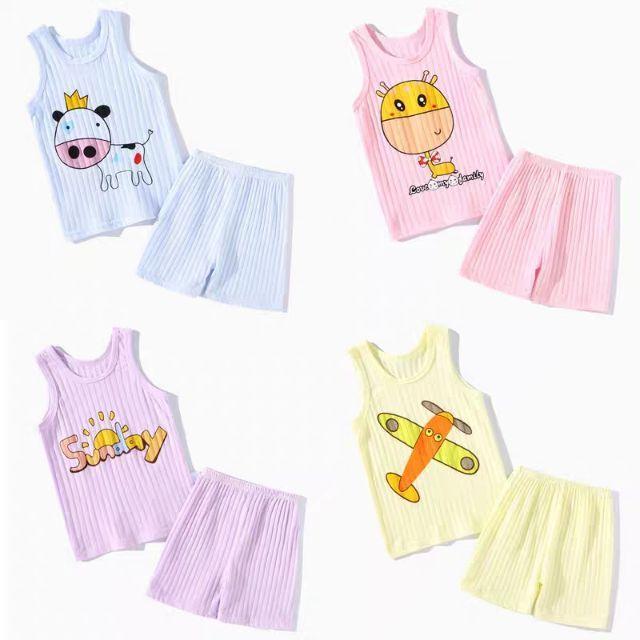 Bộ cotton thông hơi ba lỗ mẫu hình cho bé iu