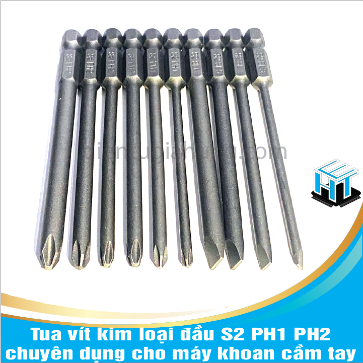 Tua vít kim loại đầu S2 PH1 PH2 chuyên dụng cho máy khoan cầm tay(bộ 10 cái)