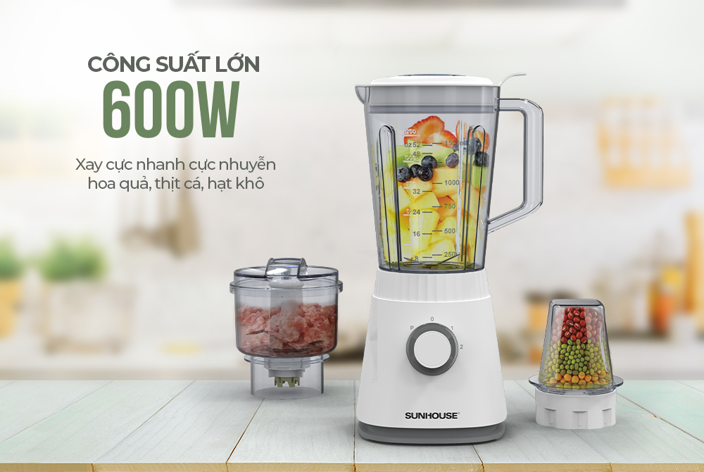 Máy xay sinh tố đa năng SHD5316, Công suất 600W, Bộ 3 cối xay (xay hoa quả - thịt cá - hạt khô), 3 chế độ xay phù hợp nhiều loại thực phẩm-Hàng chính hãng