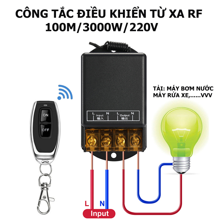 Bộ công tắc điều khiển từ xa rf 100m/30A/220V xuyên tường công suất lớn