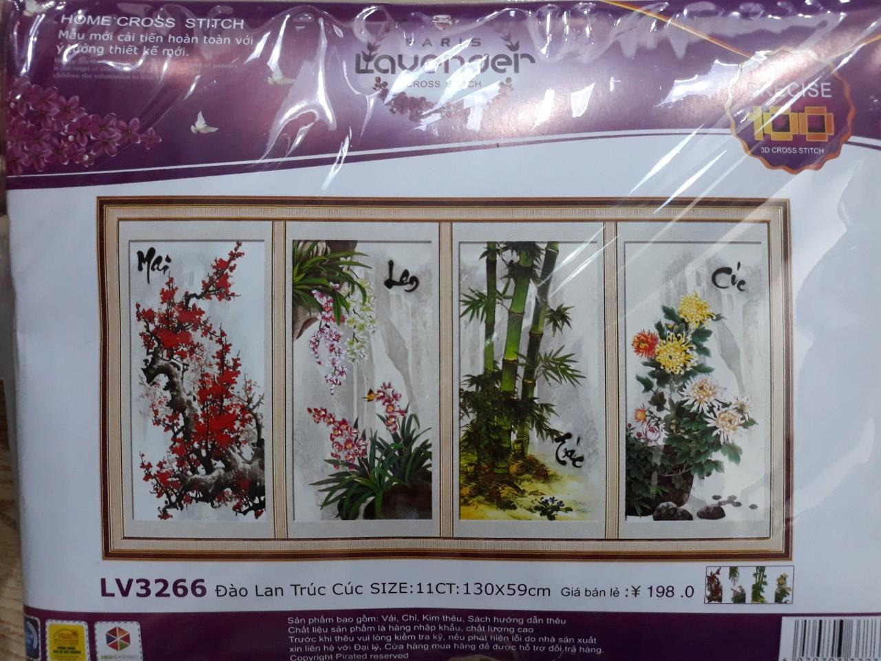 Tranh thêu chữ thập đào lan trúc cúc LV3266 - 130 x 59 cm - chưa thêu