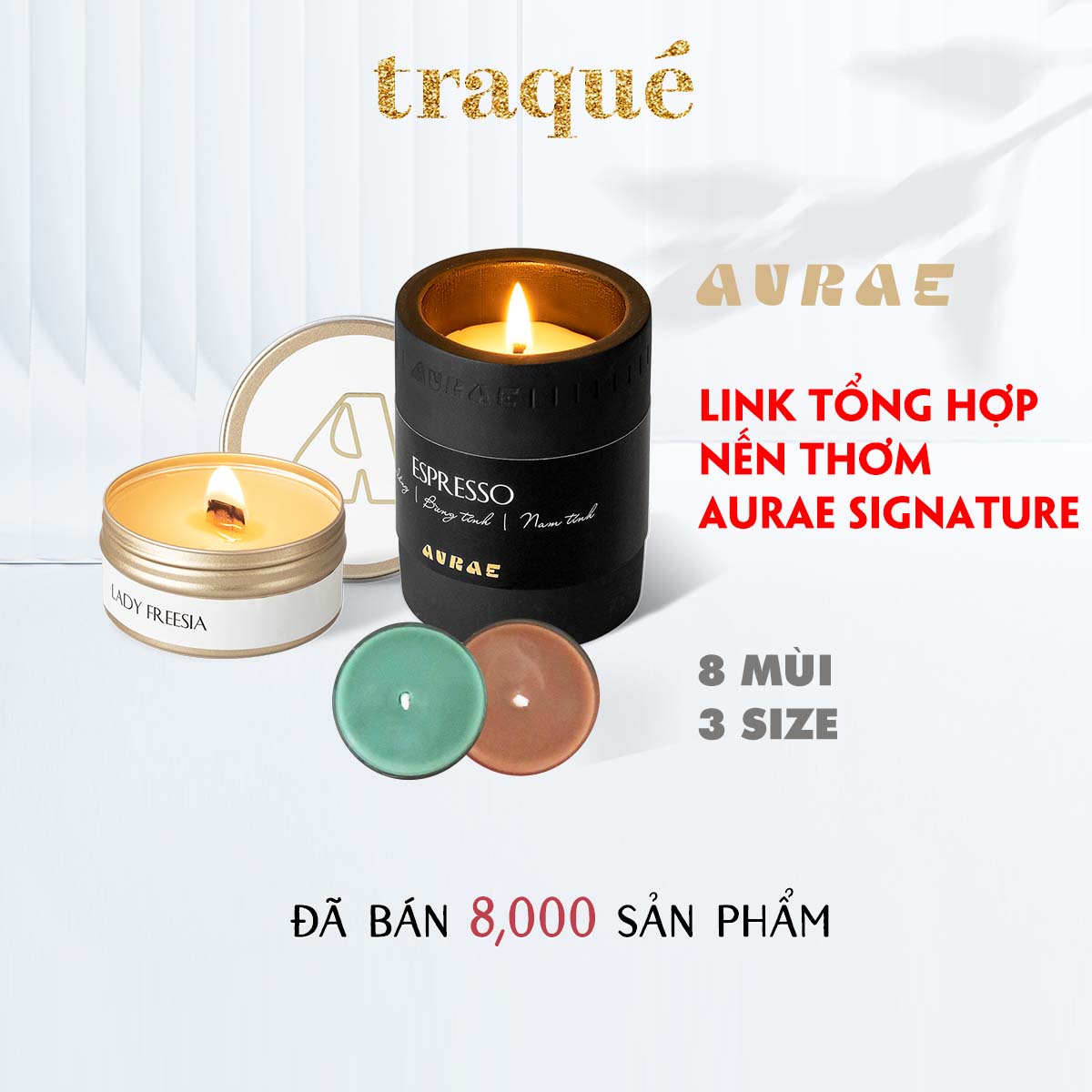Nến thơm tinh dầu thảo mộc thiên nhiên thương hiệu Aurae - cho buổi tối lãng mạng, thư giãn.