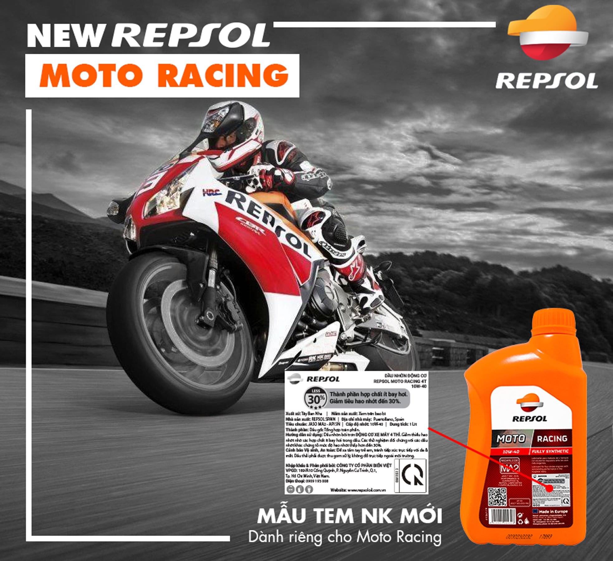 Dầu nhớt cao cấp Repsol Racing 10w40 hàng chính hãng 1L (Mẫu Mới)