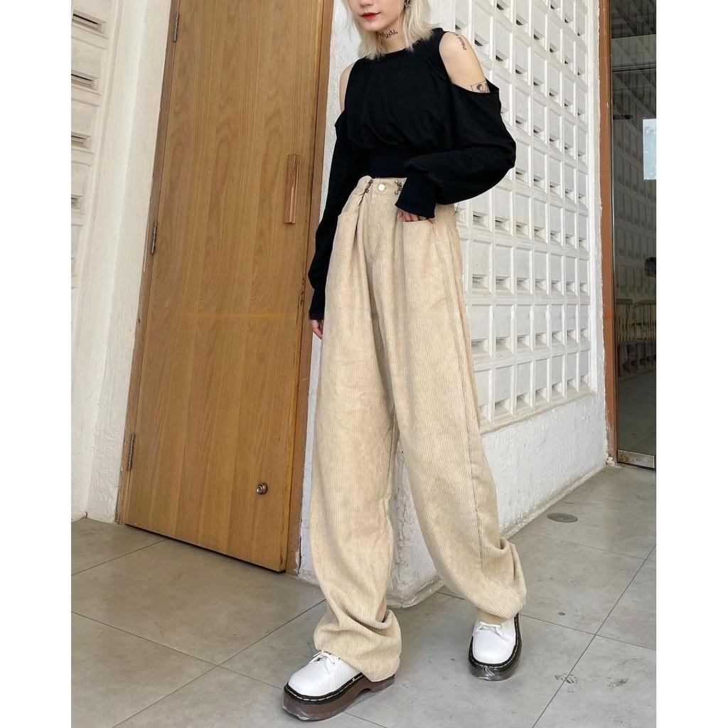 Quần Dài Nhung Gân DONI PANTS Form Suông Phối Móc Gài Eo Ulzzang