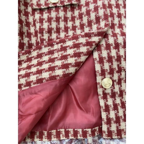 ÁO KHOÁC DẠ TWEED QUẢNG CHÂU MÀU KẺ ĐỎ THANH LỊCH NỔI BẬT