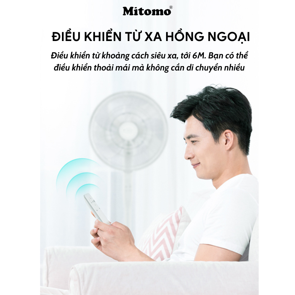 Quạt Cây Đứng Cao Cấp Mitomo FCE - 50AE MAX, có điều khiển từ xa, hẹn giờ, hoạt động siêu êm hàng chính hãng