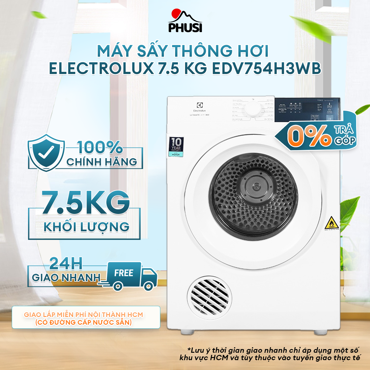 Máy Sấy Thông Hơi Electrolux 7.5 kg EDV754H3WB - Hygienic Care Diệt Khuẩn - Hàng Chính Hãng