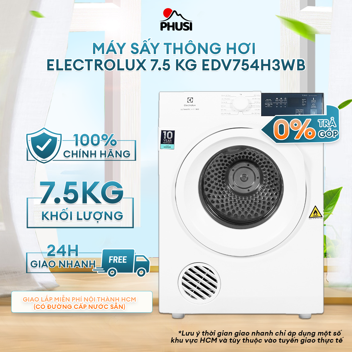 Máy Sấy Quần Áo Electrolux EDV754H3WB 7,5kg - Giảm nhăn đến 32%, giảm phai màu tới 80% [Hàng chính hãng]