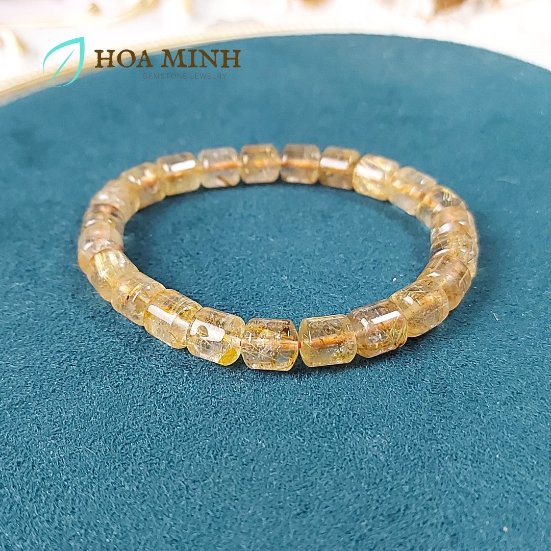 Vòng tay đá Thạch Anh Tóc Vàng tự nhiên VVIP kiểu lu thống size 7.5x8 li phong cách đẳng cấp, sang trọng