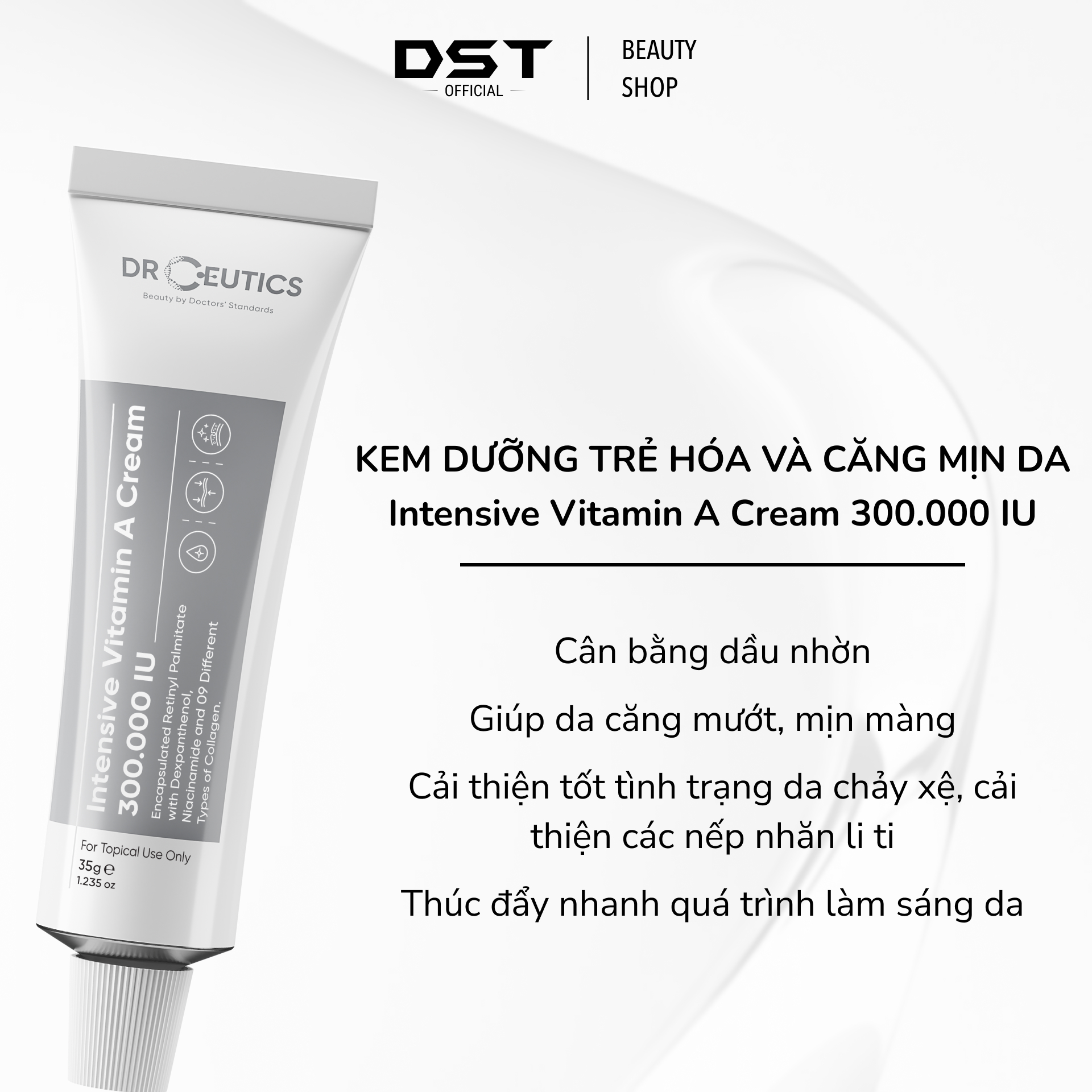 DRCEUTICS Kem Dưỡng Trẻ Hóa và Căng Mịn Da Chứa Vitamin A Intensive Cream 300.000 IU