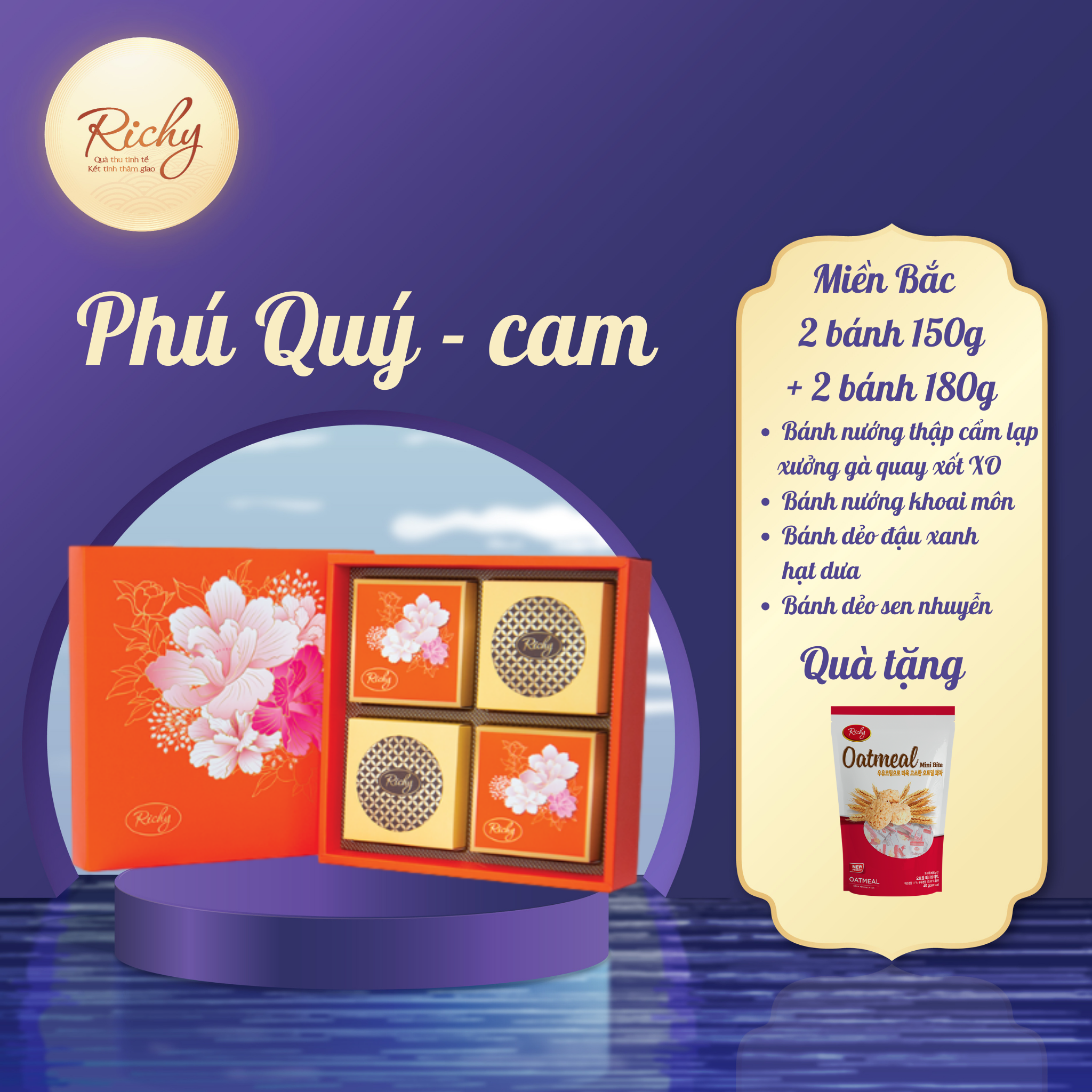 [MIỀN BẮC] Bánh Trung Thu Richy hộp cao cấp - bộ  Phú Quý cam