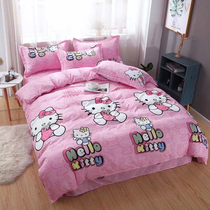 Bộ chăn ga gối cotton LIDACO PL1 - Kitty Hồng - TẶNG VỎ GỐI ÔM