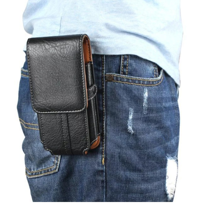 Bao Da Đeo Thắt Lưng Để 2 Điện Thoại Vintage Màu Đen