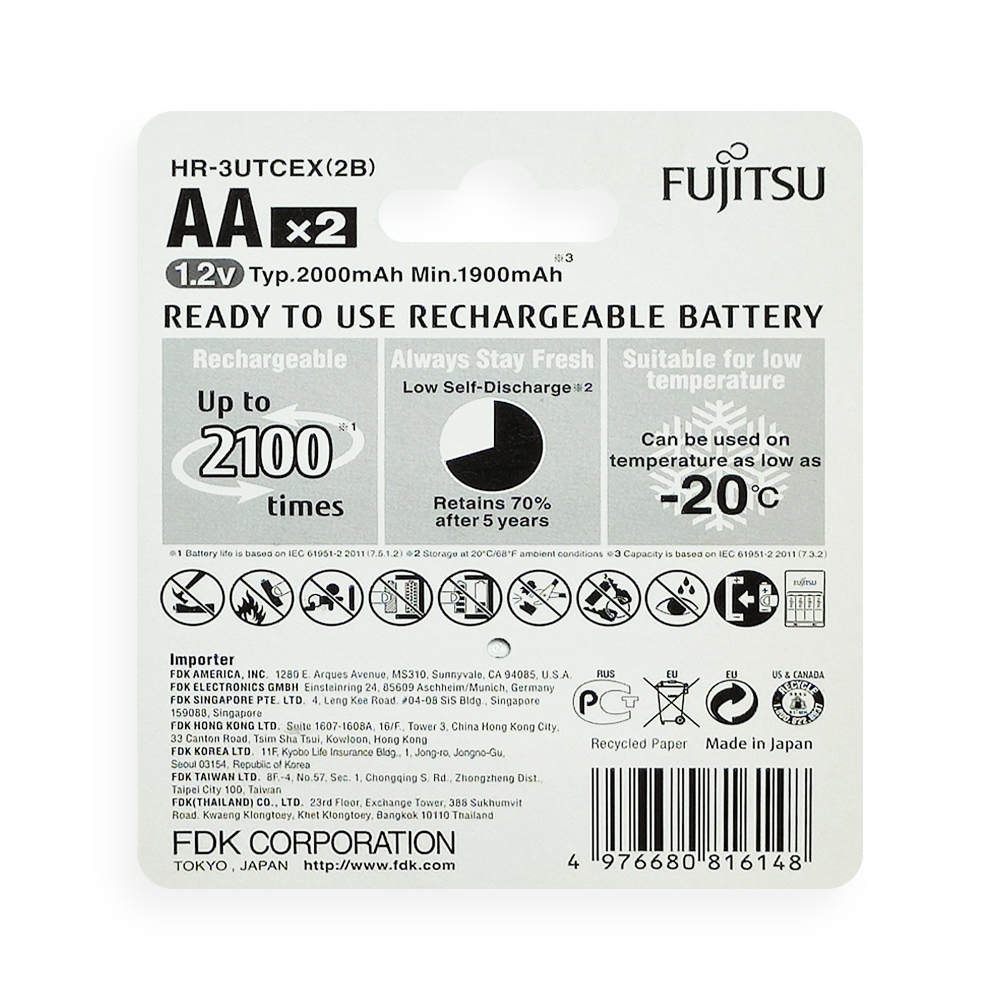 Pin Fujitsu HR-3UTCEX(2B) - AA - 1900mAh RECHARGEABLE BATTERY - Hàng Nhập Khẩu