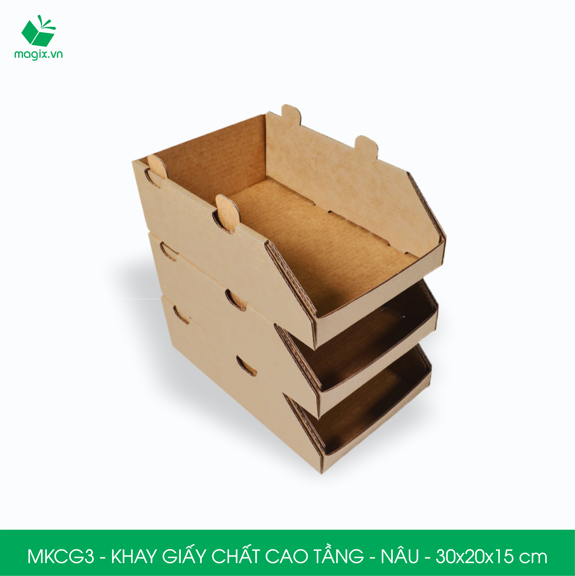 MKCG3 - 30x20x15 cm - 50 Khay giấy chất cao tầng bằng giấy carton siêu cứng, kệ giấy đựng đồ văn phòng, khay đựng dụng cụ, khay linh kiện, kệ phân loại dụng cụ