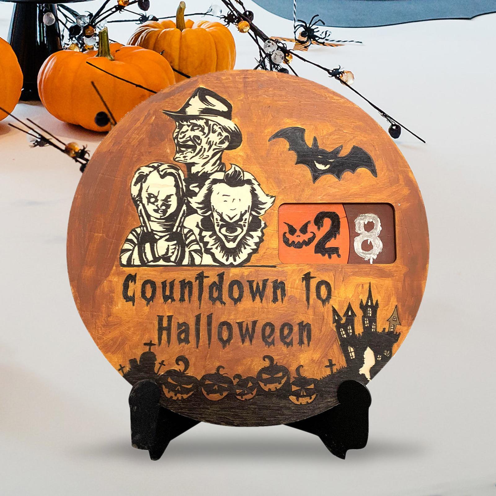 Halloween Advent Calendar Round Movable Turntable, Holiday Pendants ,Festive Gift Decoration Ornament for Holiday Party Home