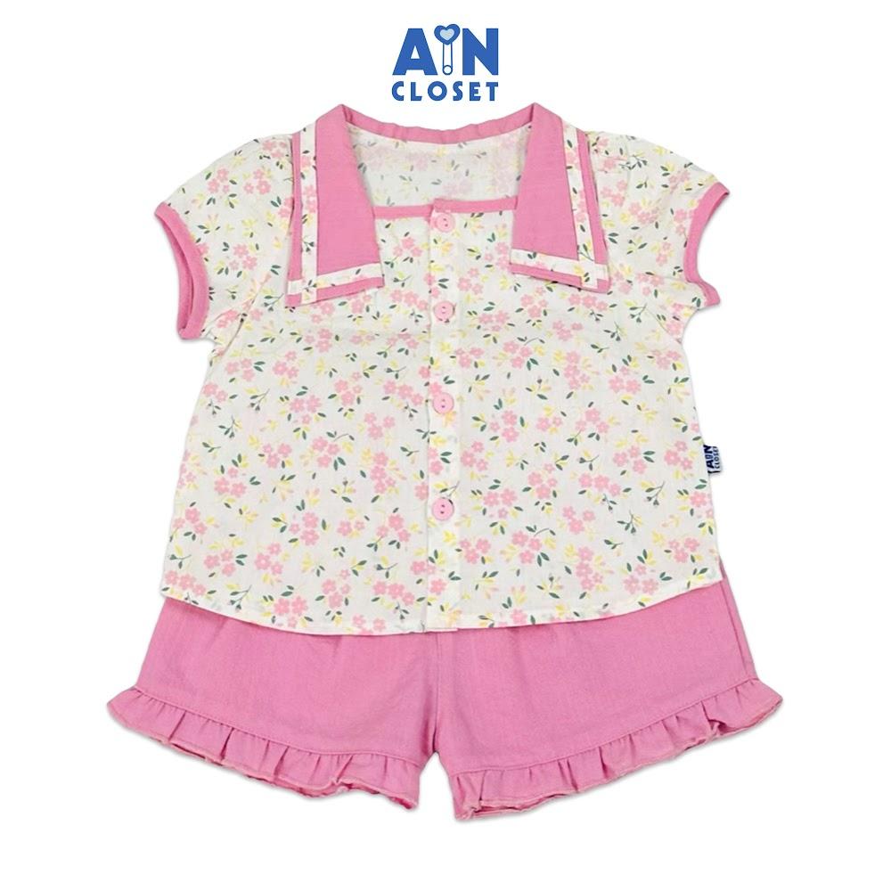 Bộ quần áo Ngắn bé gái họa tiết Lưu Ly Nhí quần hồng cotton - AICDBGTRZPQT - AIN Closet