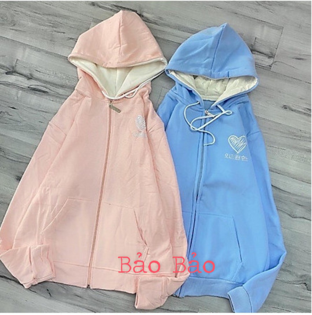 Áo khoác nỉ hoodie nam nữ thêu tim, chất nỉ mềm mịn, form rộng hàn quốc 