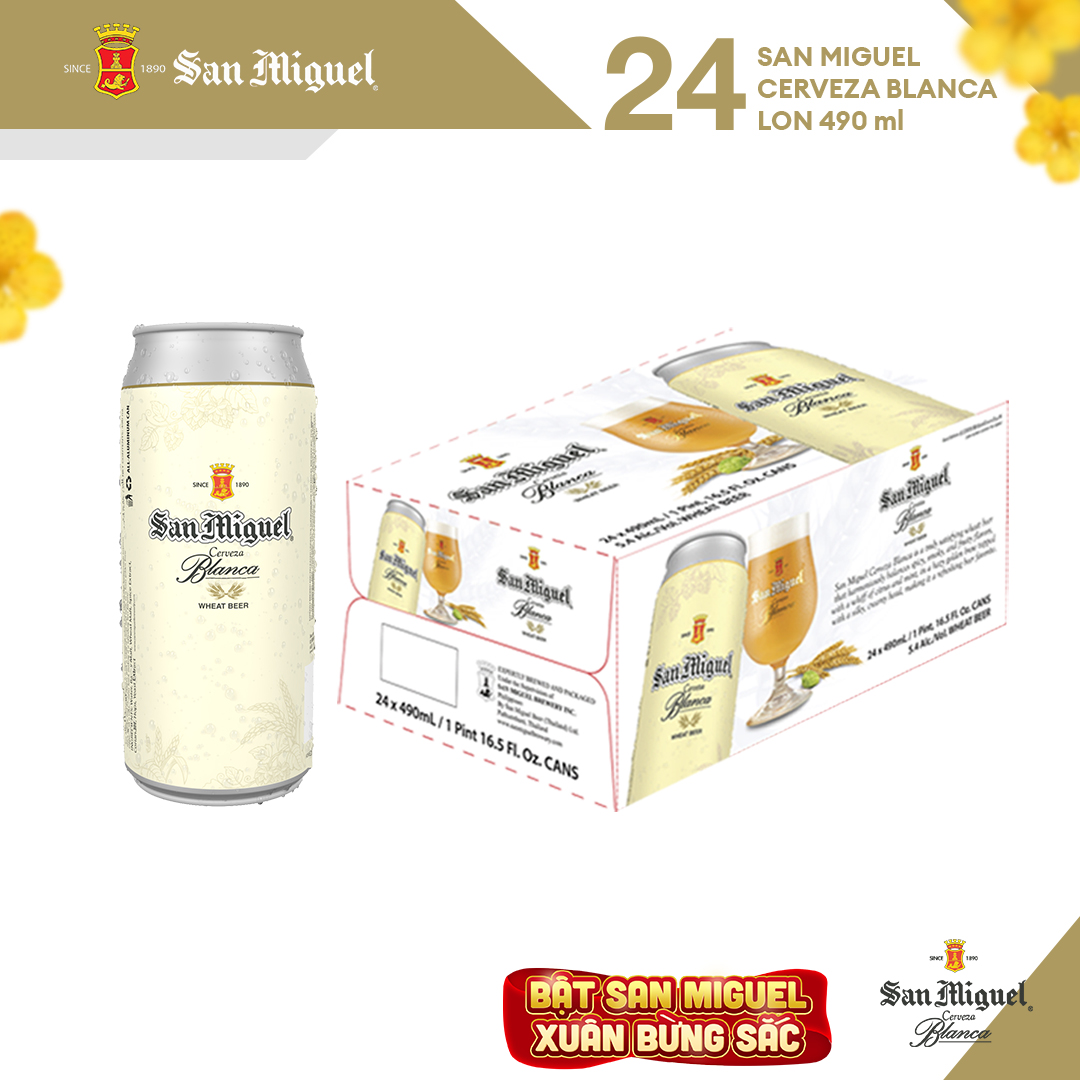 Thùng 24 lon Bia Lúa Mì Trắng San Miguel Cerveza Blanca Lon 490 ml