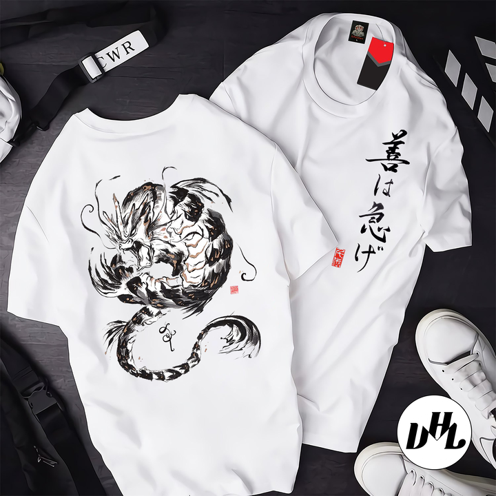 Áo thun trắng Anime, Manga Rồng nước, Unisex Nam Nữ có Size áo từ 25-95kg