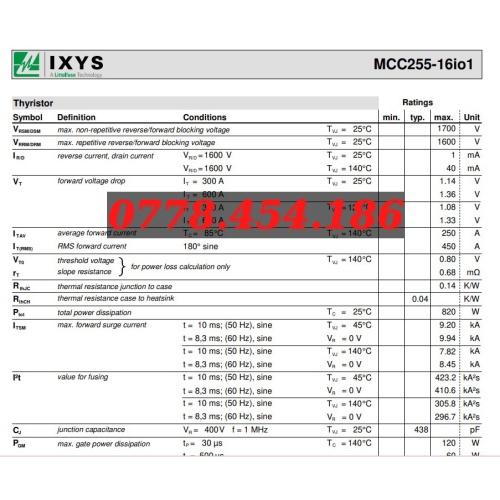 Linh kiện công suất THYRISTOR MODULE MCC255 16IO1