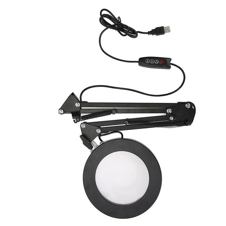 Kính lúp kẹp bàn 10x có đèn led chiếu sáng cắm cổng usb 5v