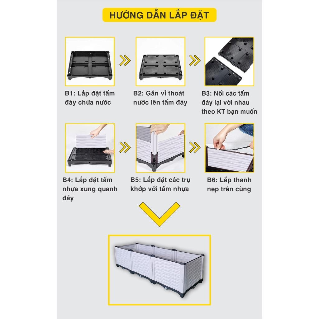 Chậu nhựa lắp ghép.Kích thước 50x150 cao 39 cm.Trồng rau, hoa, cây cảnh.Sang trọng - Thẩm mỹ - Bền hơn 10 năm.Bảo hành 1 năm toàn quốc cơ