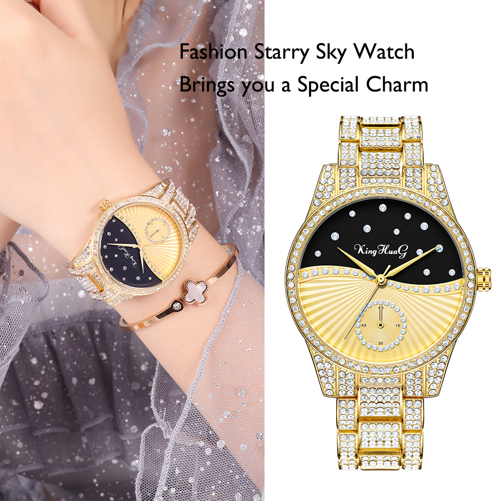 Đồng hồ Quartz kim cương thời trang case hợp kim chống nước cho nữ