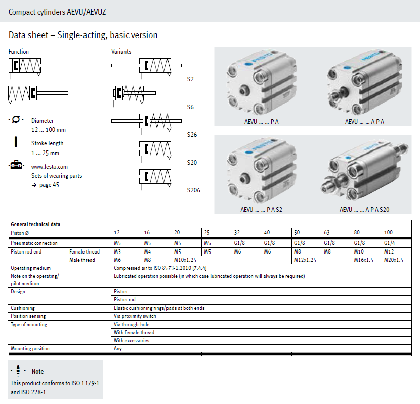 Compact Cylinder Festo AEVU-32-10-A-P-A | Hàng Chính Hãng