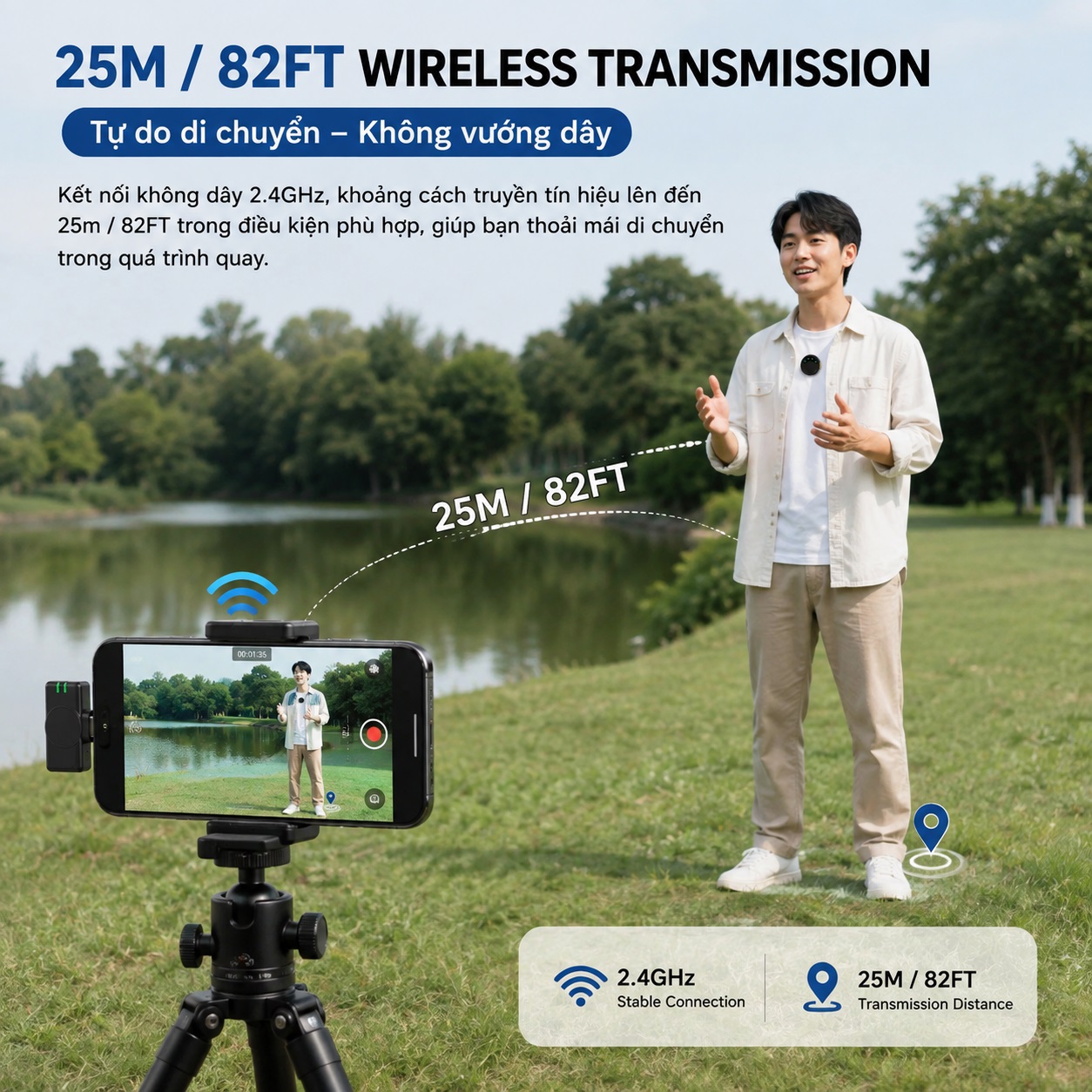 MICRO KHÔNG DÂY AI ANC DUO WIWU Wi-WM010 2 Mic Thu Âm 2 Người 360° 25m Type-C Cho Điện Thoại TikTok Livestream cho iPhone Samsung Oppo Huawei Vivo - Hàng nhập khẩu