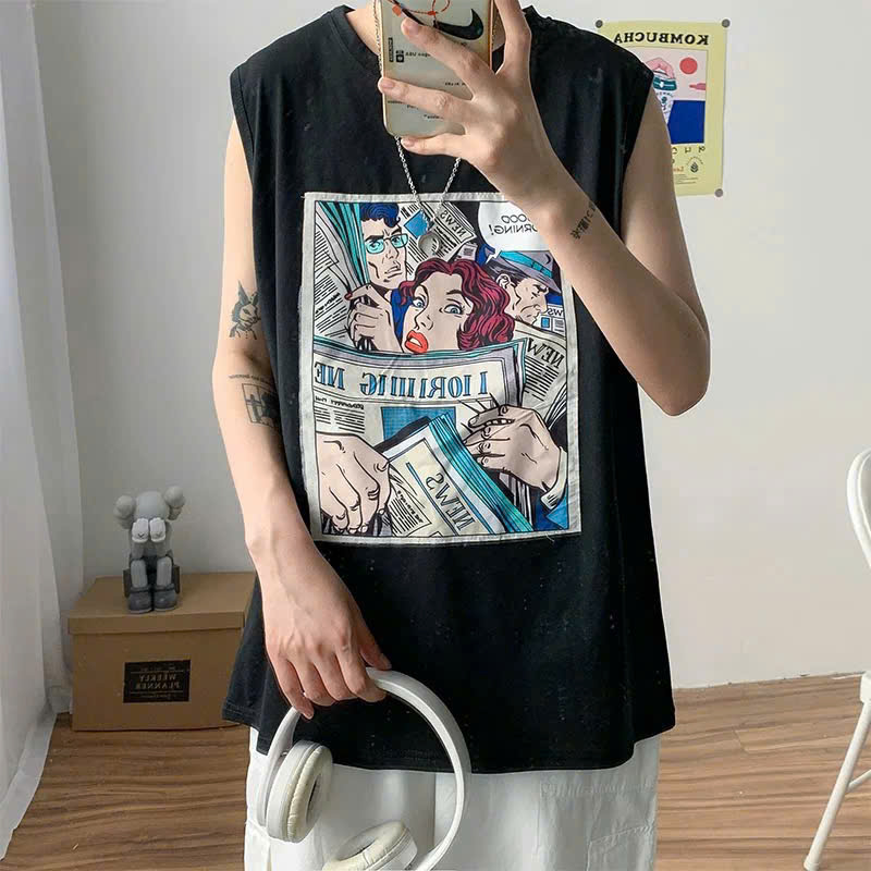 Áo thun ba lỗ nam nữ 2N Unisex hình cô gái màu trắng/ đen