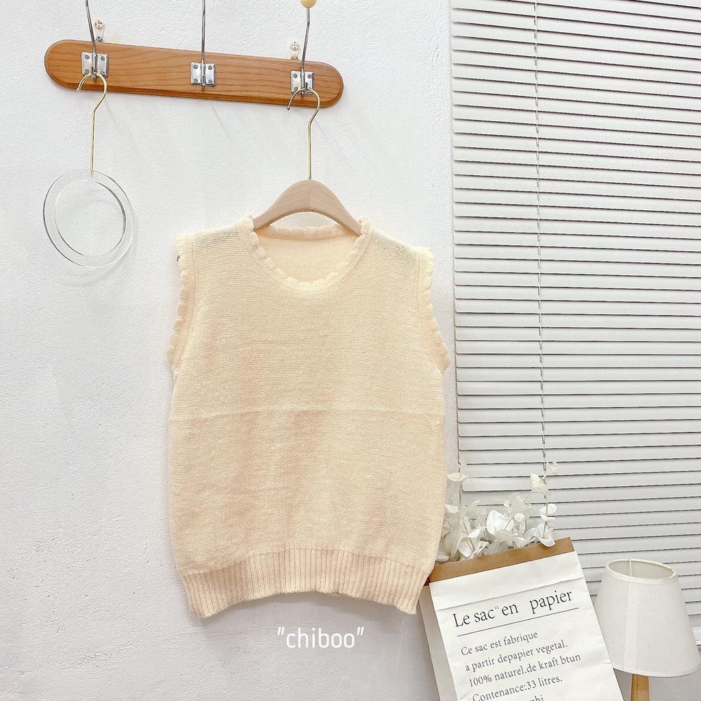 Áo len gile len viền bèo vintage