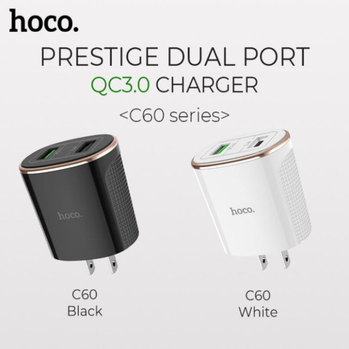 Củ sạc nhanh 18W tích hợp 2 cổng USB Quick Charge 3.0 nhãn hiệu Hoco C60 - Hàng chính hãng