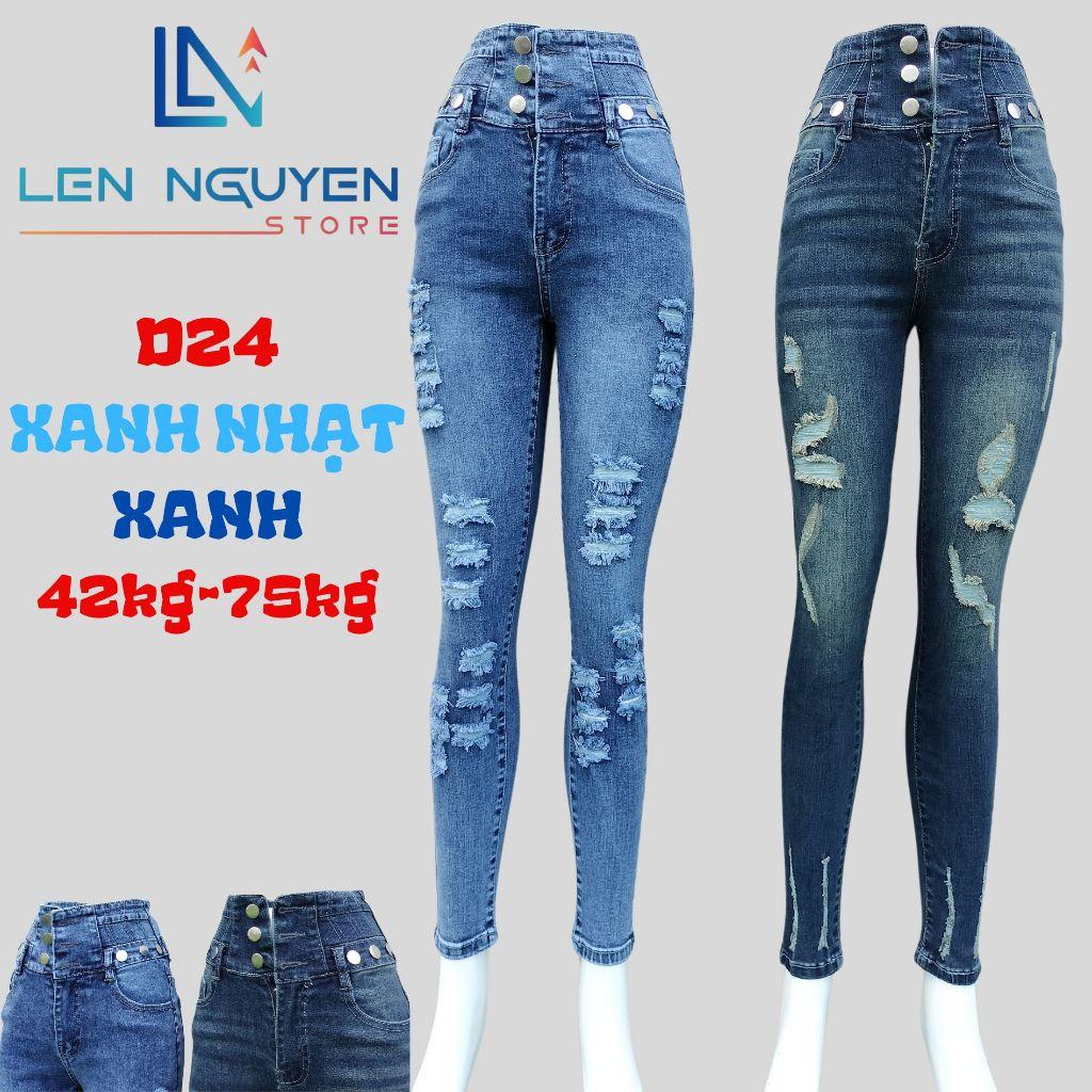D24_Quần jean nữ, dài, lưng cao, quần bò nữ dáng ôm, quần rin nữ có big size, cho 42kg đến 75kg,LEN NGUYEN STORE - Xanh