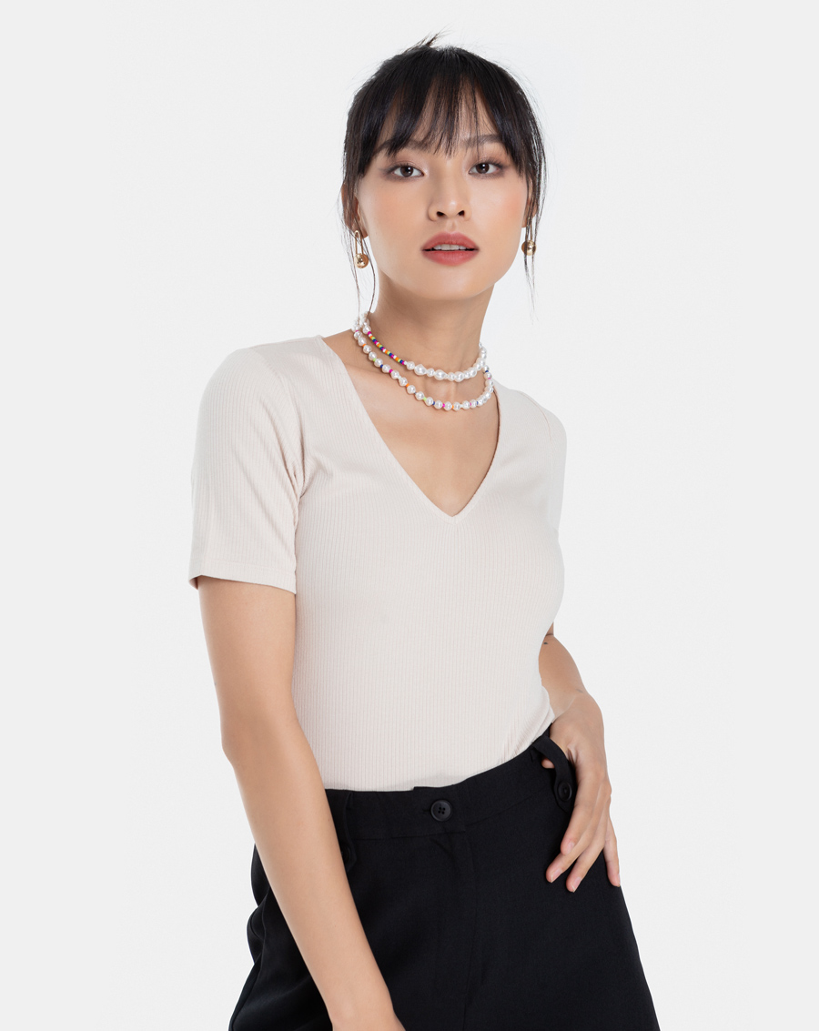 Áo Thun Thời Trang JUNO Croptop Cổ V JNATH002