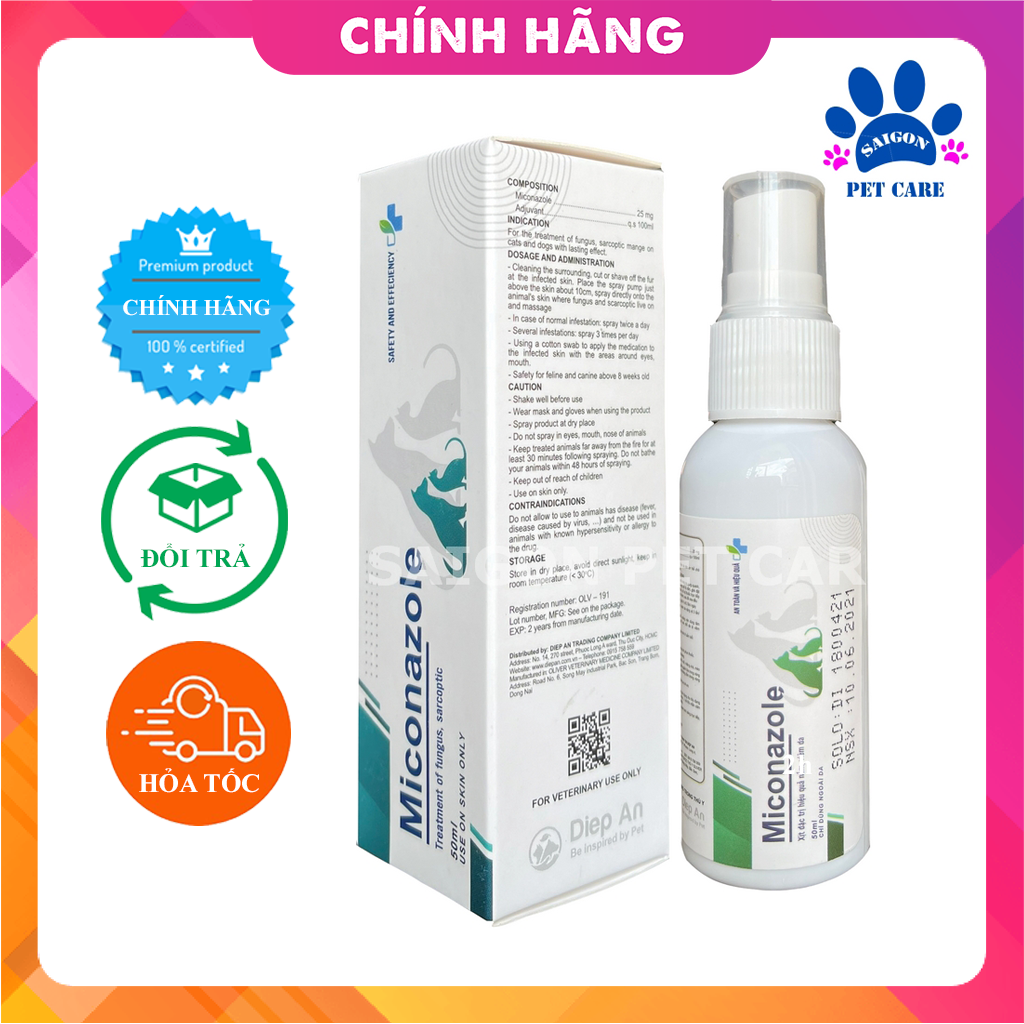 Chai xịt trị nấm, viêm da Miconazole cho chó mèo 50ml