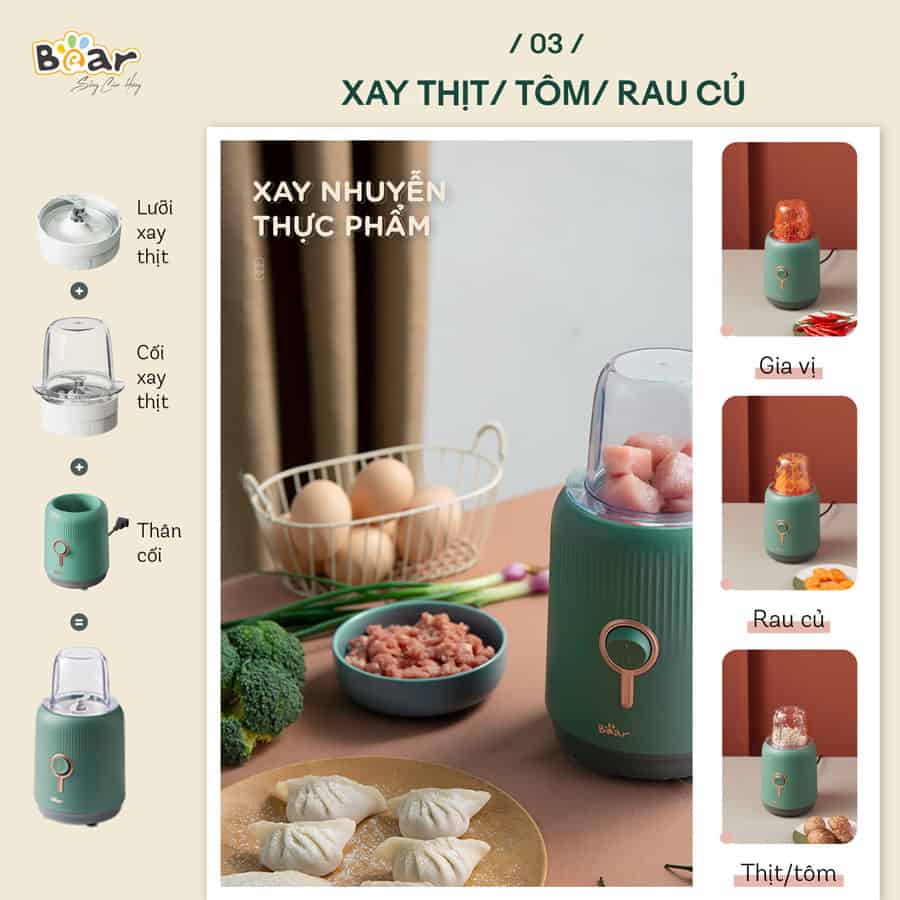 Máy Xay Sinh Tố Đa Năng 3 Cối BEAR Xay Thịt, Xay Đồ Khô, Xay Đồ Ăn Dặm Công Suất Lớn BL-B10V2- Hàng chính hãng