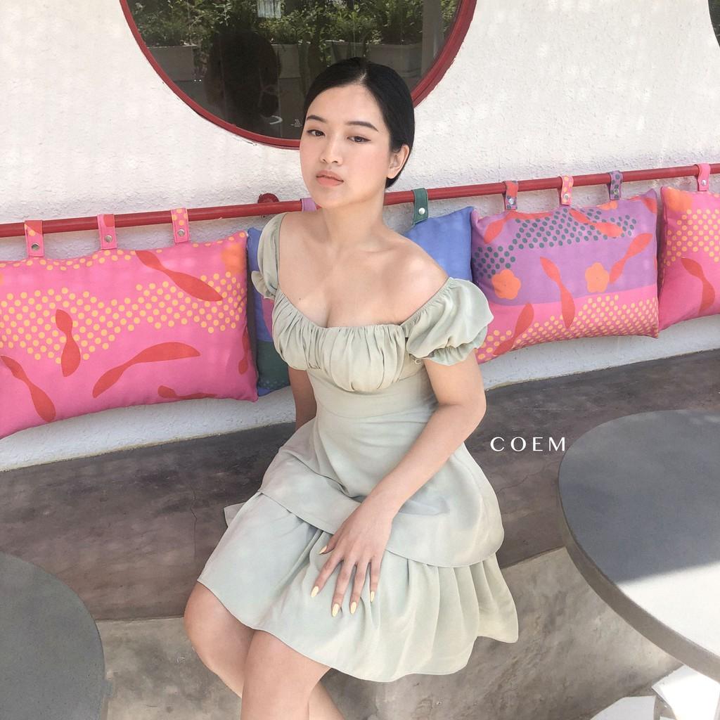 Đầm Ngắn Xòe Bồng 2 Tầng Màu Xanh Bơ kết Hợp Tay Phồng Chất Liệu Lụa Nhung Cao Cấp CO EM Thiết Kế Phù Hợp Mọi Nơi