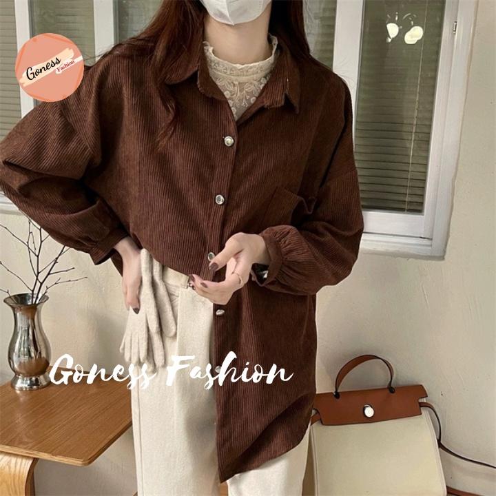 Áo sơ mi nữ Goness dáng bomber phong cách khoác ulzang Hàn Quốc chất liệu nhung tăm đẹp AS02