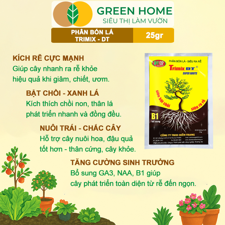 Phân Bón Lá TRIMIX-DT, GreenHome, Gói 25gr, Siêu Bật Chồi, Kích Thích Ra Rễ Cực Mạnh,Tăng Trưởng Cây