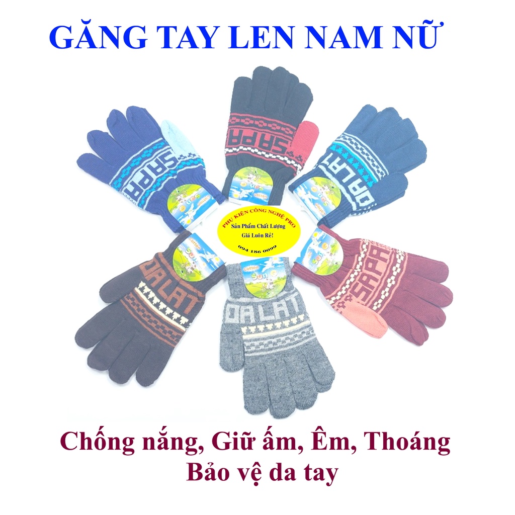 Găng tay len Bao tay len Nam Nữ Bít ngón In chữ Nhãn SUN G Cotton Chống nắng Giữ ấm Hút mồ hôi Bảo vệ da tay Sx tại VN